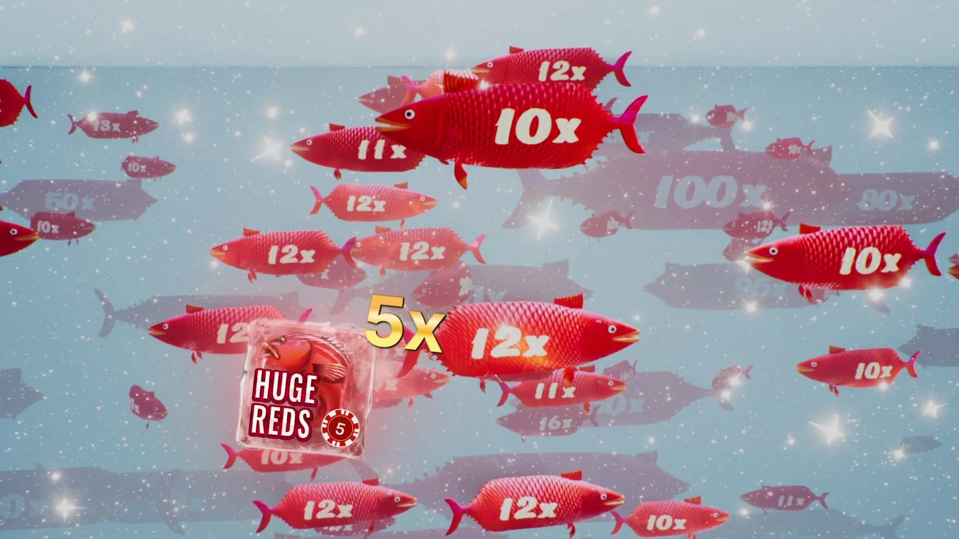 Huge Reds bonus round with multiplier fish